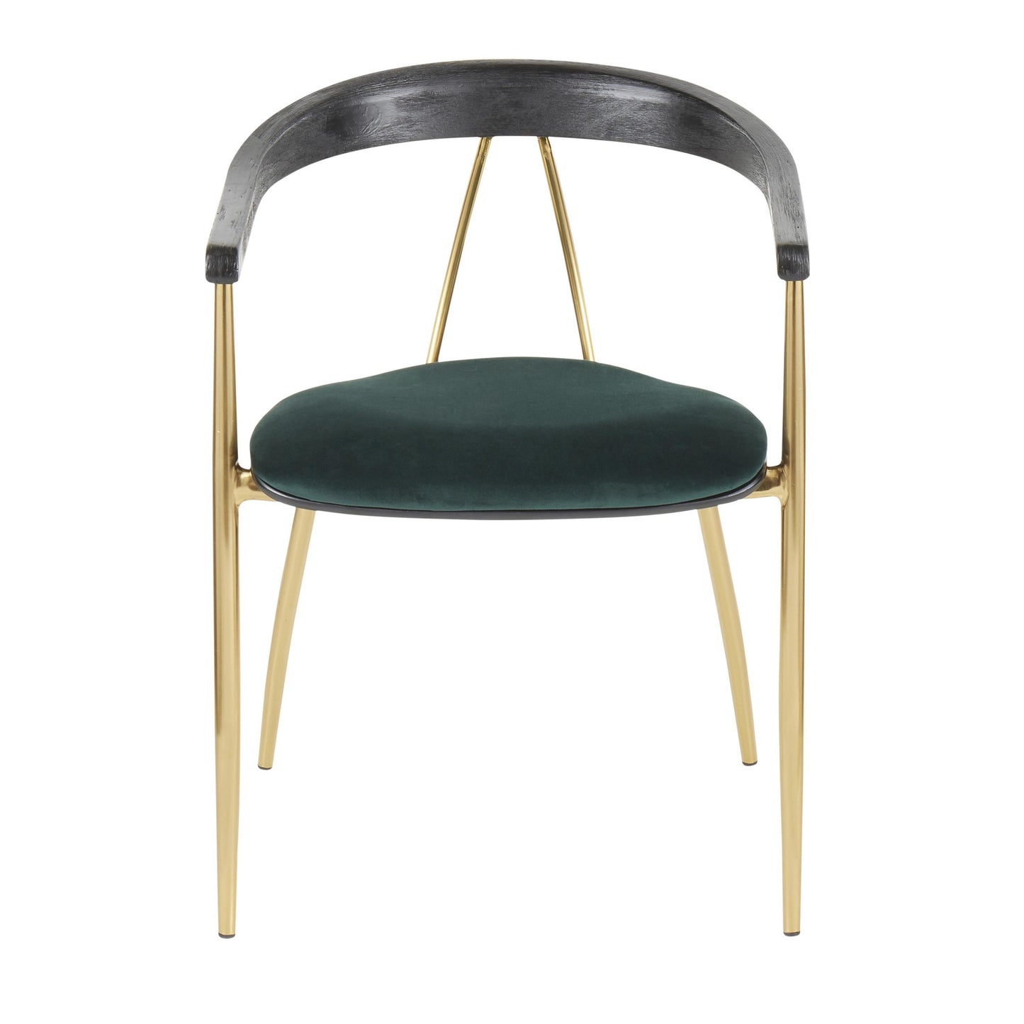 Vanessa Contemporary Chair in Gold Metal and Green Velvet with Black Wood Accent by LumiSource - Set of 2