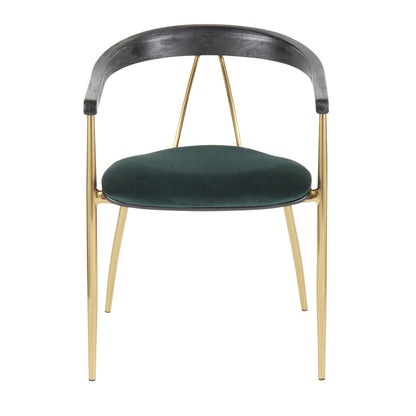 Vanessa Contemporary Chair in Gold Metal and Green Velvet with Black Wood Accent by LumiSource - Set of 2