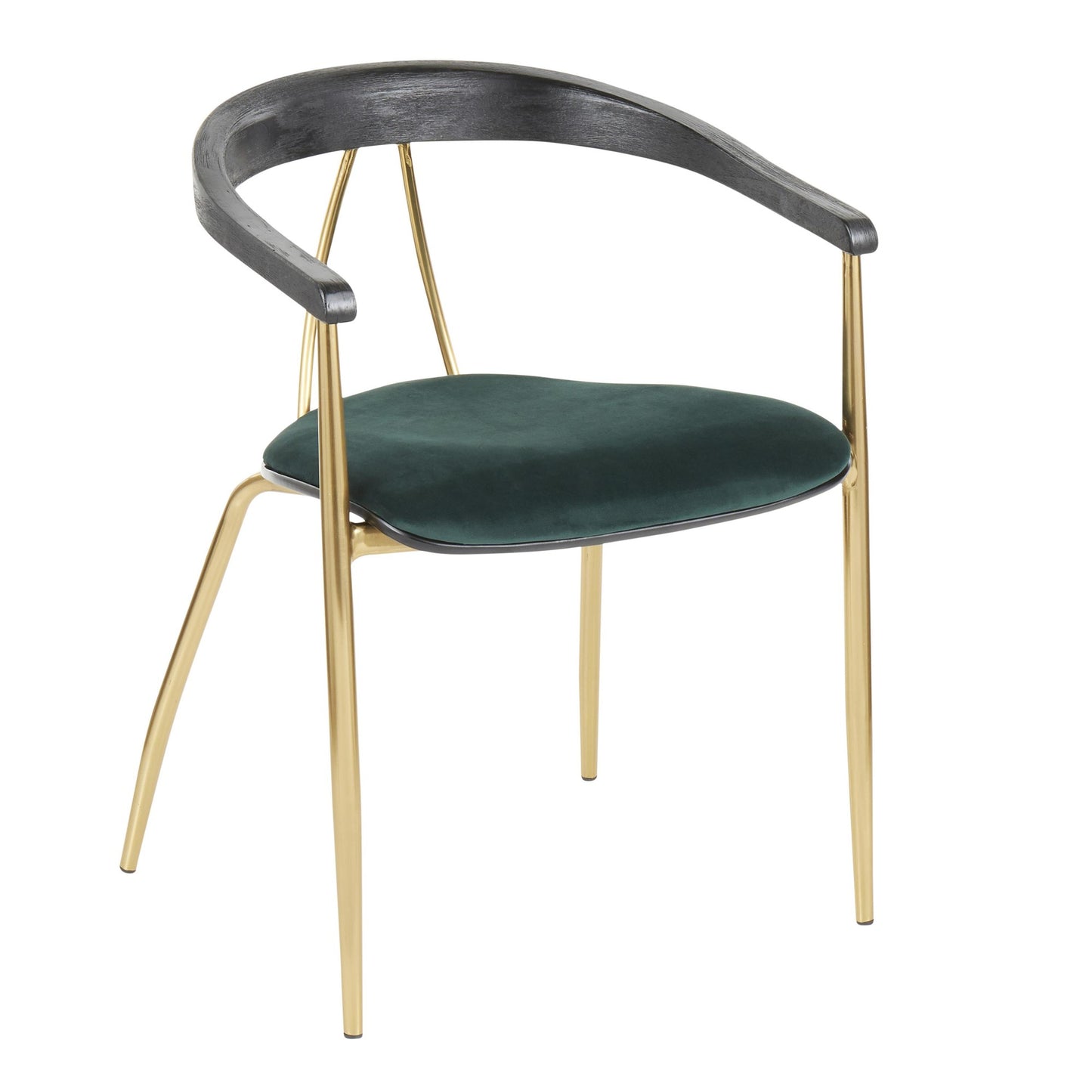 Vanessa Contemporary Chair in Gold Metal and Green Velvet with Black Wood Accent by LumiSource - Set of 2