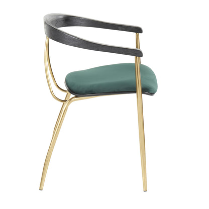 Vanessa Contemporary Chair in Gold Metal and Green Velvet with Black Wood Accent by LumiSource - Set of 2