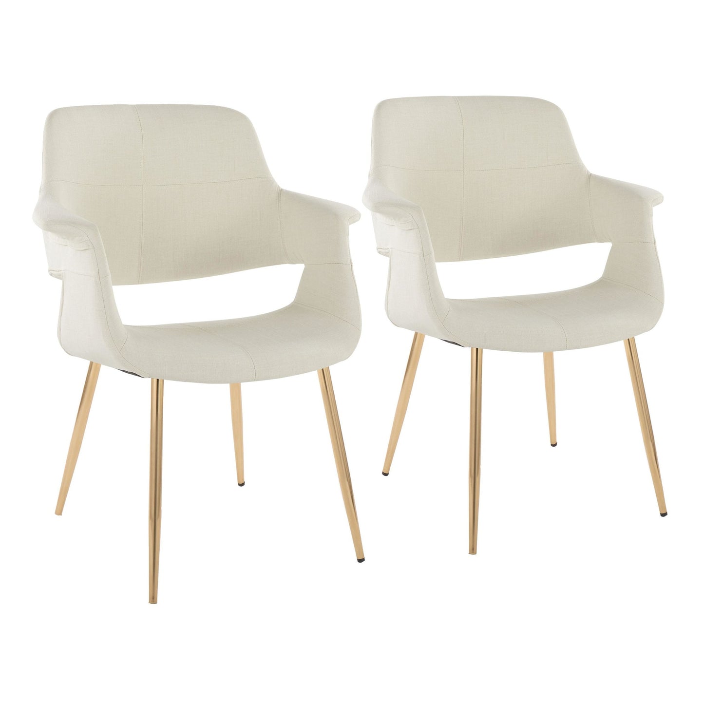 Vintage Flair Glam/Art Deco Chair in Gold Metal and Cream Fabric by LumiSource - Set of 2