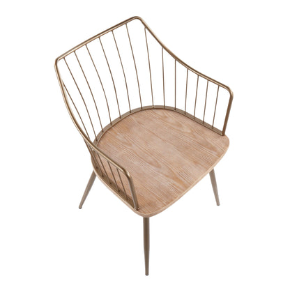 Winston Farmhouse Chair in Antique Copper Metal and White Washed Wood