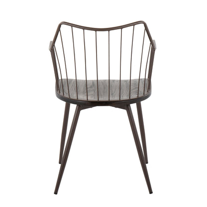 Winston Farmhouse Chair in Antique Copper Metal and White Washed Wood