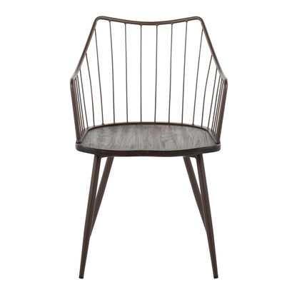 Winston Farmhouse Chair in Antique Copper Metal and White Washed Wood